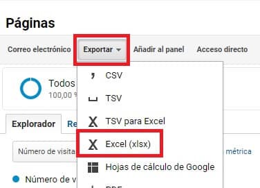 Exportar en Excel keywords Analytics