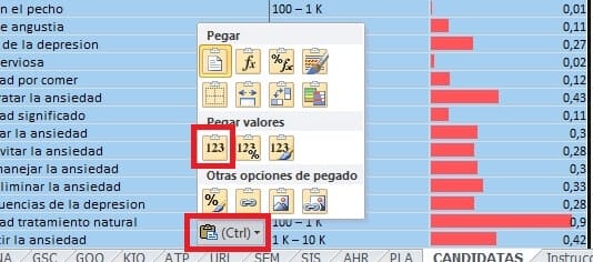 Pegar valores celdas en Excel